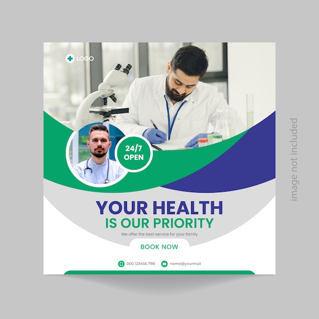 Vector medical social media banner or square flyer template