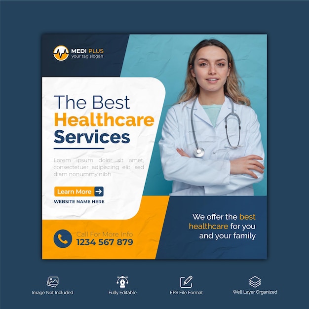 Medical social media banner or square flyer template