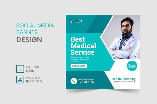 Vettore post di instagram di social media medici e design di banner