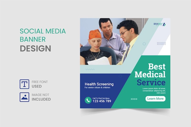 Vettore post di instagram di social media medici e design di banner