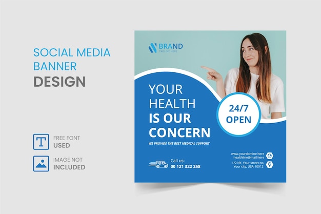 Vettore post di instagram di social media medici e design di banner