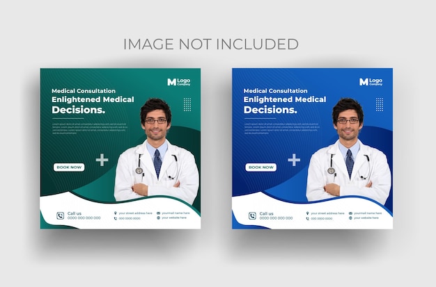 medical social media post design template with vector