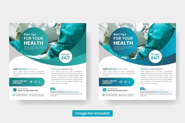 Vector medical social media post template abstract blue wave shape frame