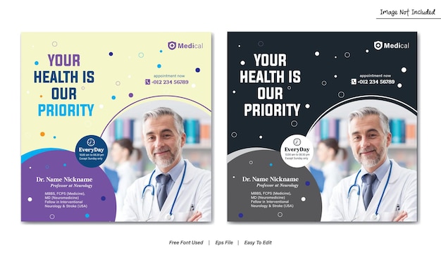 Modello di banner per la salute del modello di post sui social media medici per il desig dell'annuncio quadrato medico sui social media