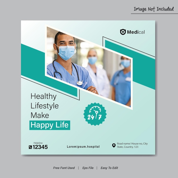 Vector medical social media post template health banner template for social media medical square ad desig