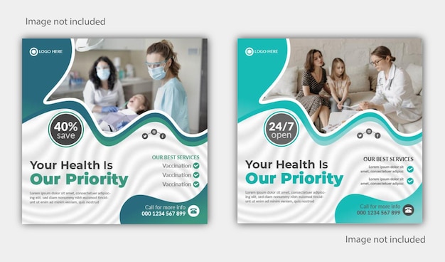 Medical social media post template, healthcare social media banner template, medical and healthcare