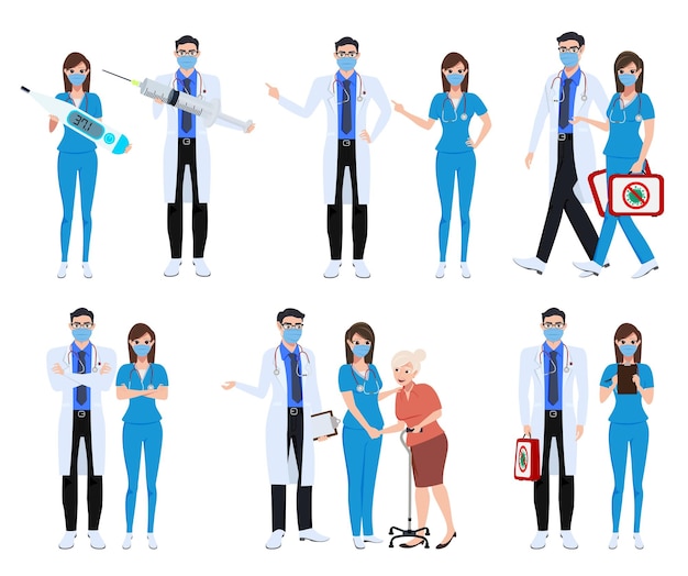 Vector medical staff set character vector concept design covid19 hospital doctor and nurse characters