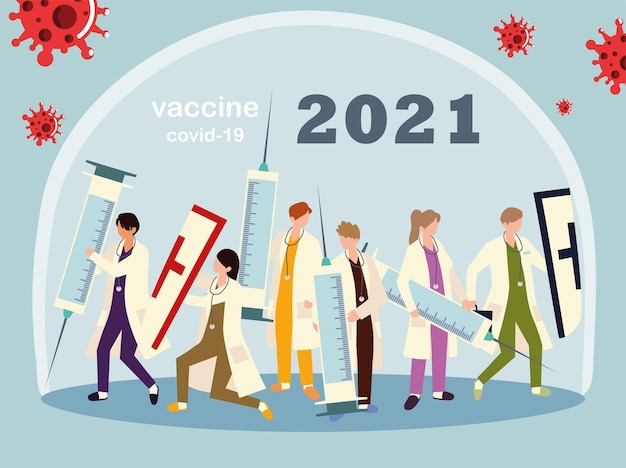 Medical staff work hard to fight , vaccine  illustration