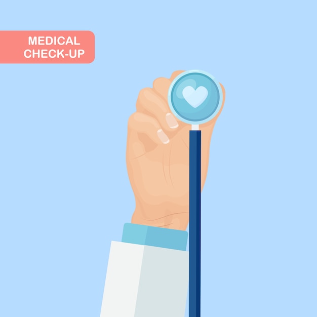 Medical stethoscope isolated on background. Healthcare, research of heart concept.  flat design