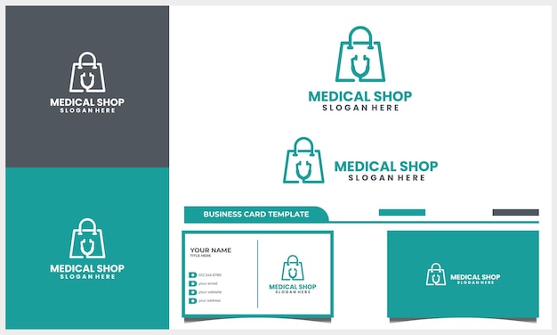 Медицинский стетоскоп с концепцией дизайна логотипа сумки и шаблоном визитной карточки