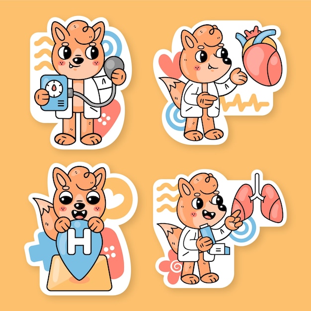 Medical stickers collection with fred the fox