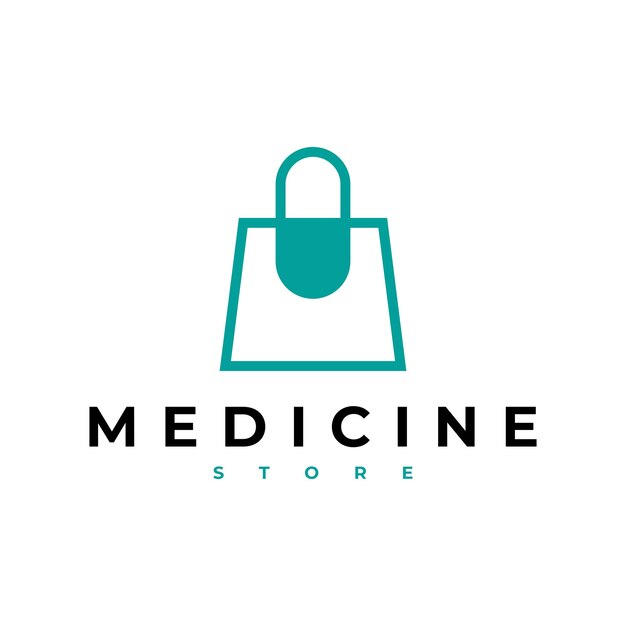 MEDICAL STORE SHOP BAG CAPSULE LINE OUTLINE LOGO VECTOR ICON ILLUSTRATION