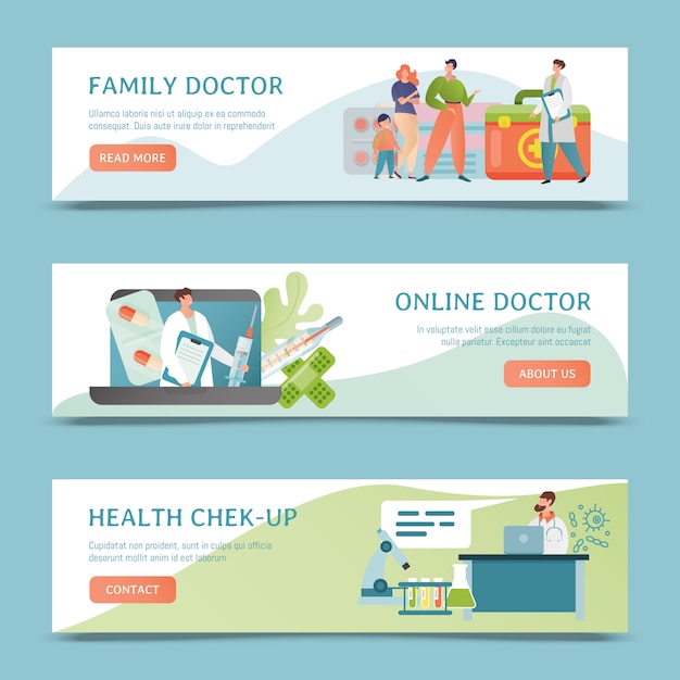 Medical support banner  illustration. Medicine, health care concept. Family doctor online service. Medication treatment.