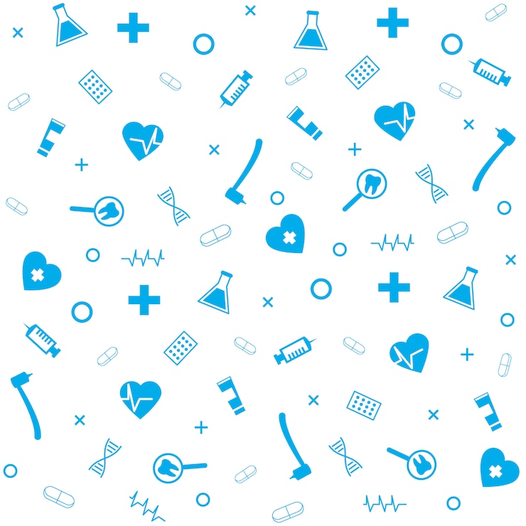 Vector medical symbol dental equipment pharmacy sign seamless pattern