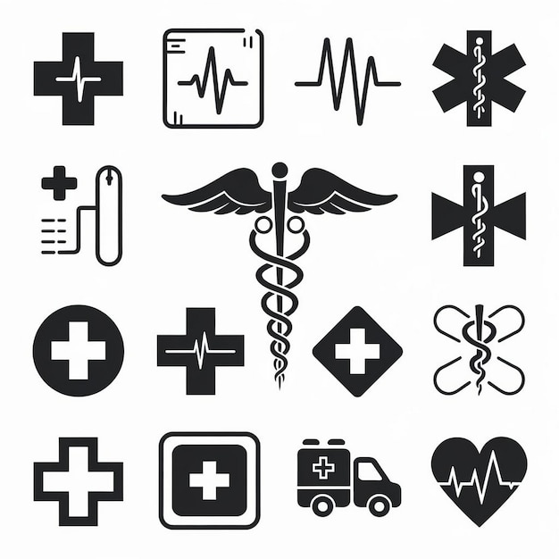 Vector medical symbol line icon set