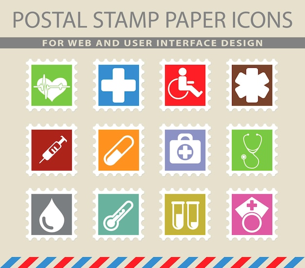 Medical symbols on mail paper icons