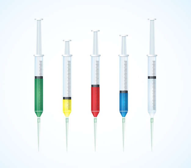 Vector medical syringe illustrations set. realistic syringe collection isolated on white background.