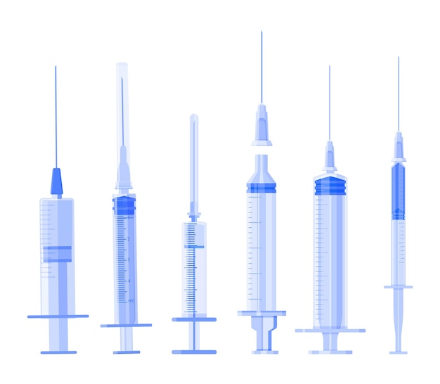 Набор медицинских шприцев, медицинские шприцы, векторная иллюстрация