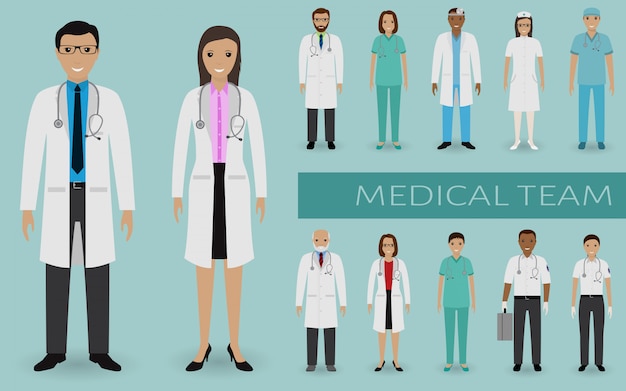 Vector medical team. doctors and nurses standing together. medicine web banner. hospital staff.