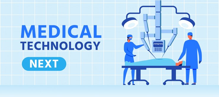 Vector medical technology banner with surgical robot