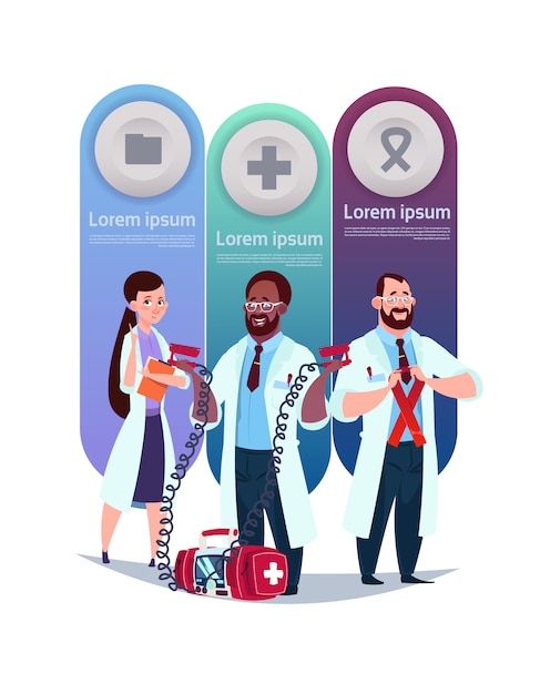 Vector medical template infographic elements with team of doctors