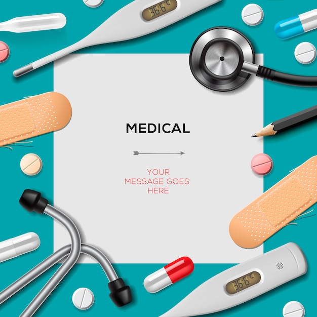 Modello medico con illustrazione vettoriale di attrezzature mediche