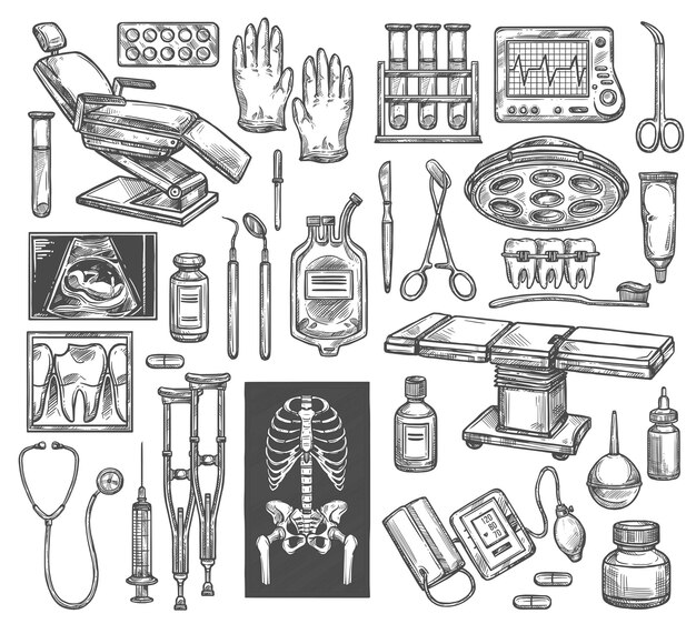 Medical therapy surgery vector sketch equipment