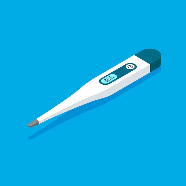  medical thermometer in isometric projection. Digital body thermometer isolated on blue background.