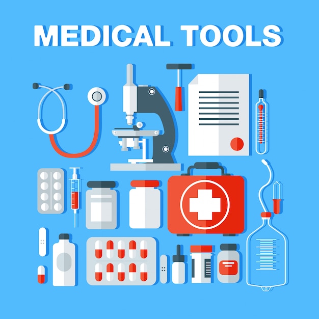 Medical tools icons set. health care stuff