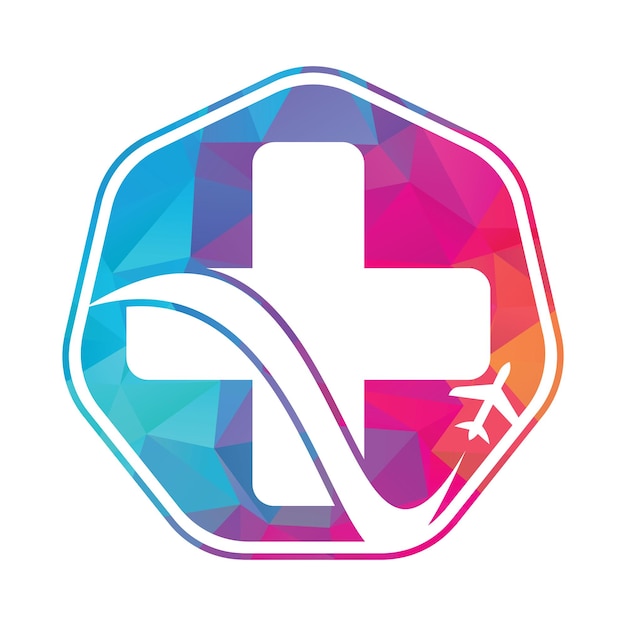 Медицинские путешествия с векторным шаблоном логотипа самолета Медицинский дизайн логотипа путешествия самолета