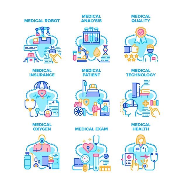 Medical treatment set icons