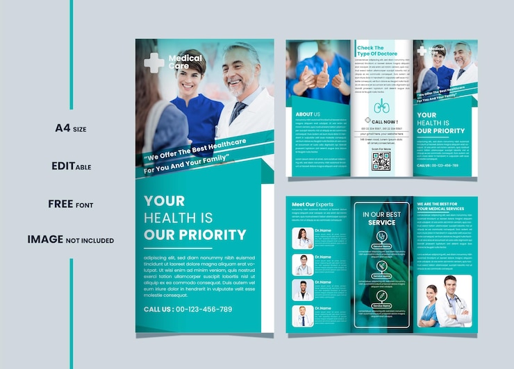 Vector medical trifold brochure design for healthcare