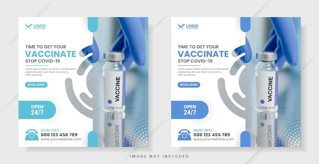Medico per la vaccinazione di post sui social media o banner pubblicitari quadrati sul web