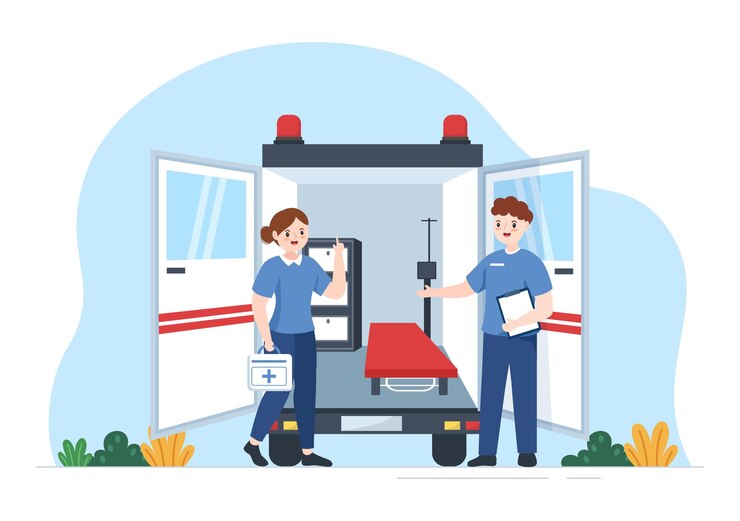 Vector medical vehicle ambulance car for pick up patient the injured in an accident in illustration