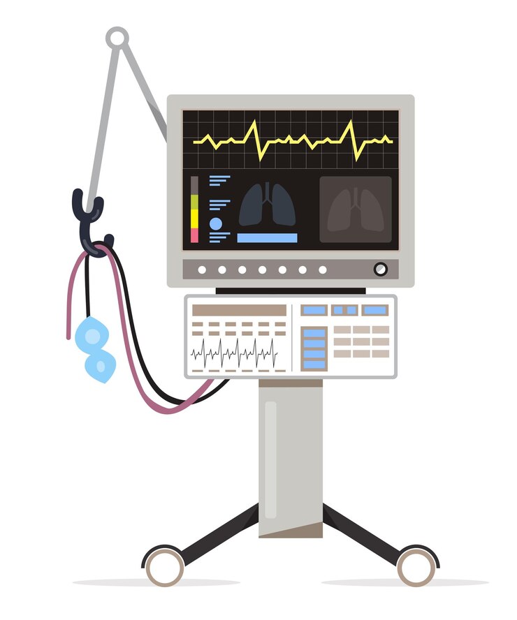 Vector medical ventilator for intensive medical care, flat vector illustration.