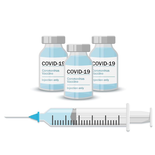 Medical vials for injection with a syringe. covid-19 coronavirus concept. vaccine vial and syringe. pandemic covid-19 outbreak. isolated icon. flat vector illustration