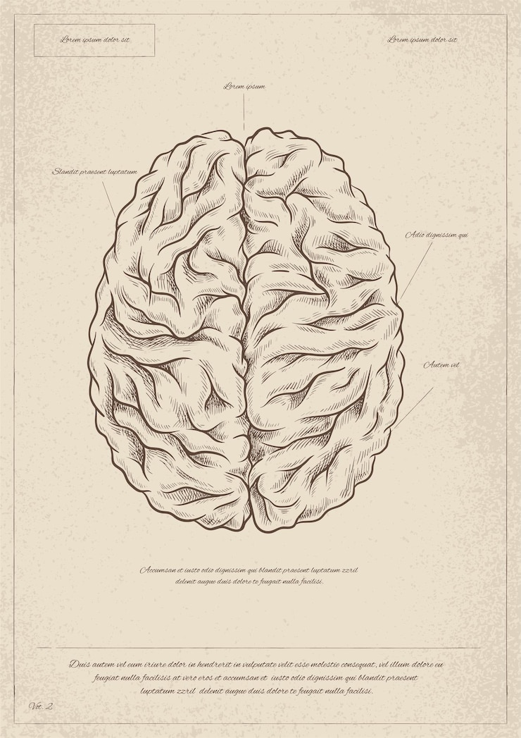 Vector medical vintage poster with brain minimalistic creativity and art medical infographics neuroscience