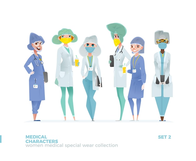 벡터 서있는 포즈의 의료 여성 캐릭터. 특수 유니폼 디자인.