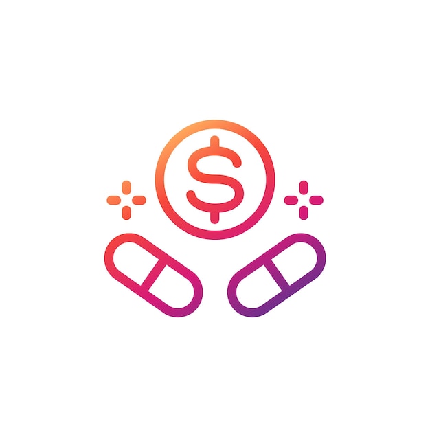 Medication cost line icon on white