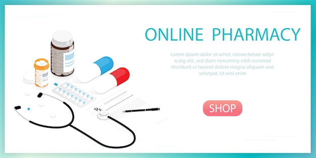 Vector medicijnpillen fles, online apotheek