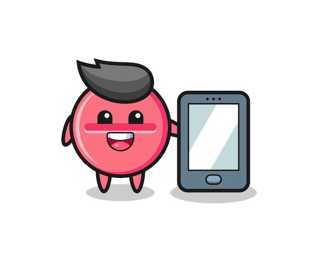 Medicijntablet illustratie cartoon met een smartphone, schattig ontwerp