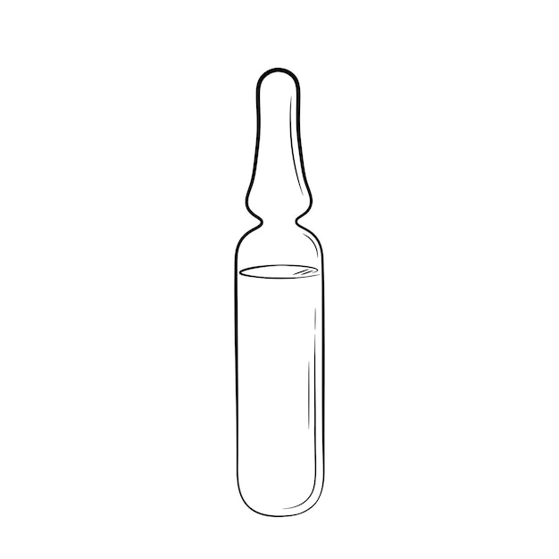 落書きスケッチ スタイルで描かれた薬アンプル手。液体アンプルのシンプルなアイコン。