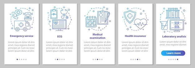 L이 있는 의학 및 의료 온보딩 모바일 앱 페이지 화면