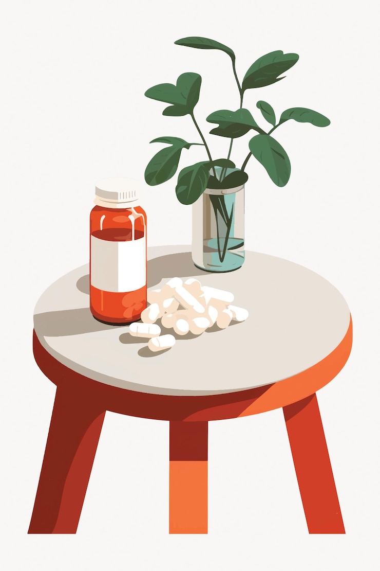 Vector medicine bottle and plant