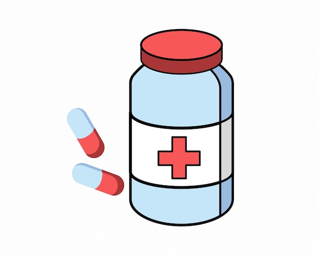 medicine bottle and vitamin, iron capsule icon.