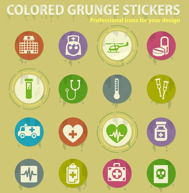 Medicine colored grunge icons