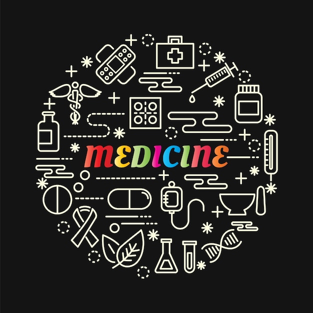 Medicine colorful gradient with line icons set