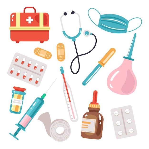 Vector medicine doctors tools isolated set