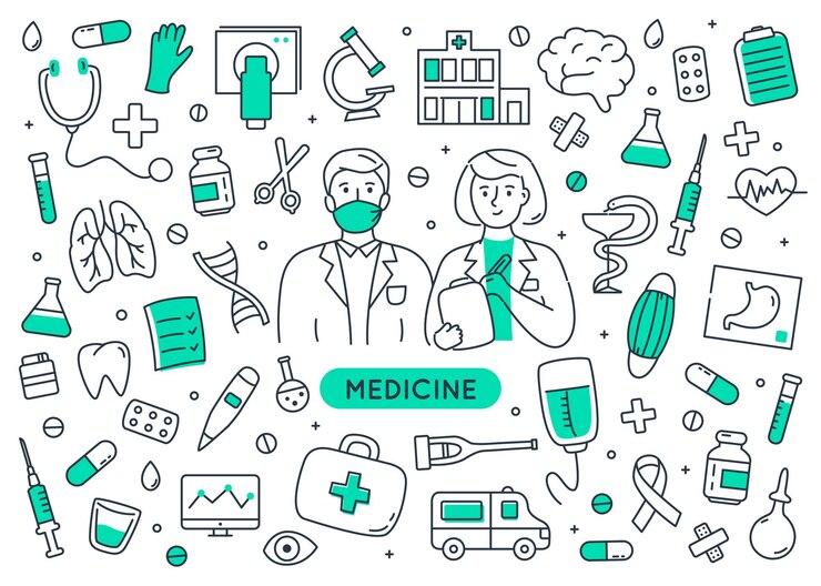 Vector medicine doodle elements set