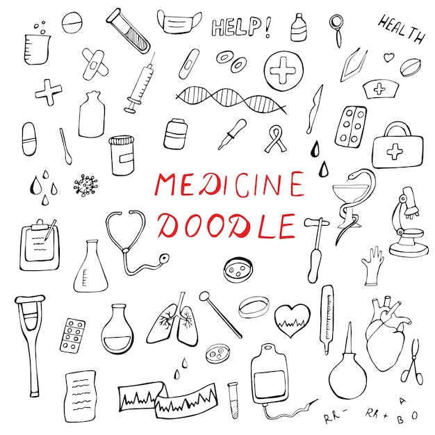 Medicine doodle vector hand drawn set